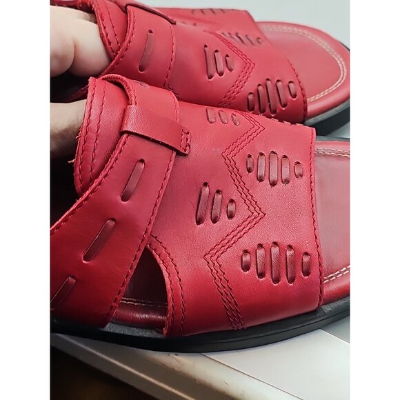 LEATHER SLIP ON SLIDES SANDALS WOMENS 7.5M VILLAGER LIZ CLAIBORNE Red - Picture 6 of 6